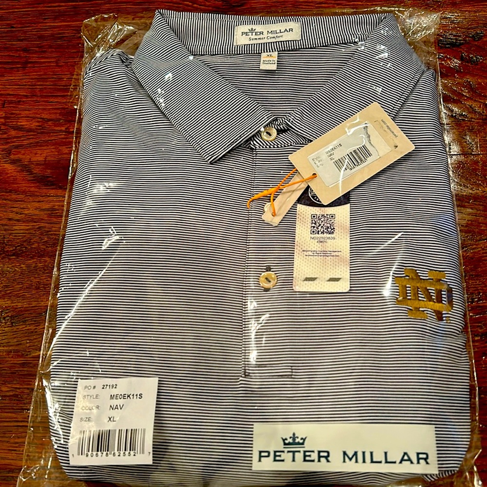 New in Bag Peter Millar XL Notre Dame Golf Shirt